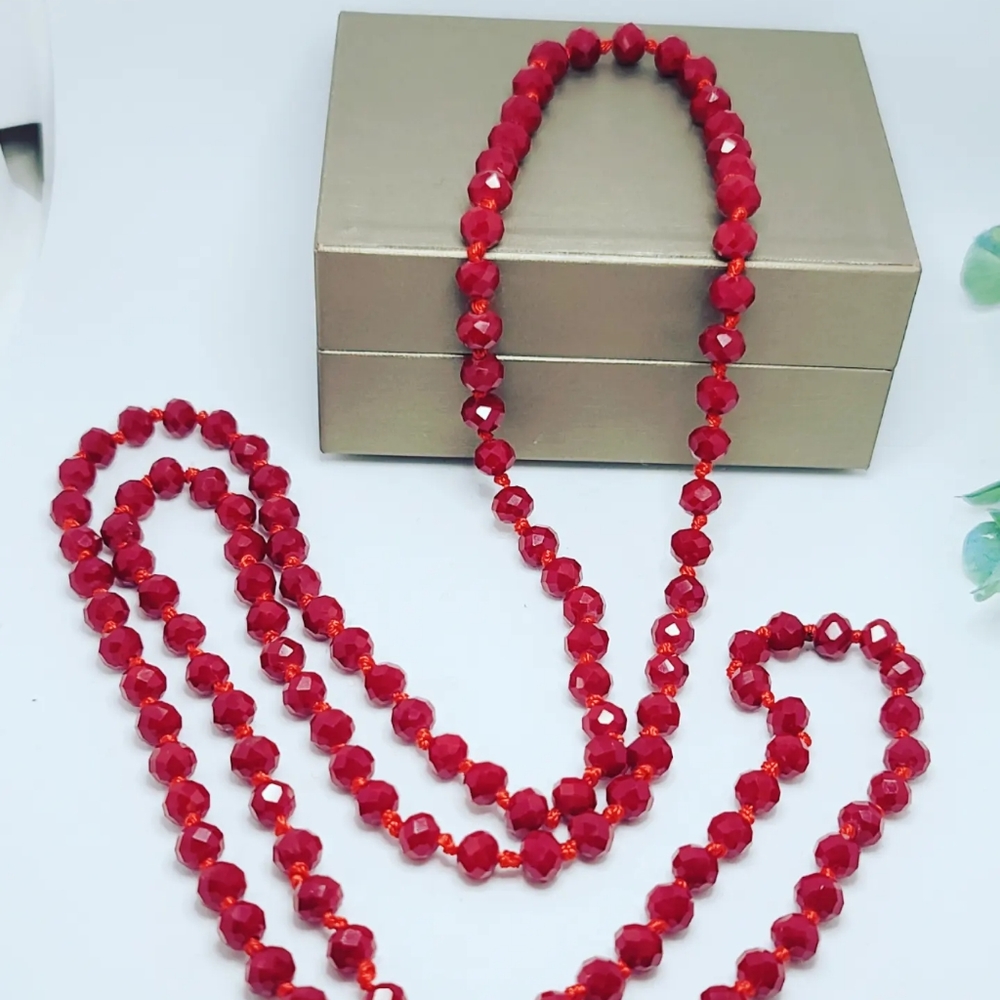 Red Czech glass long Festive necklace